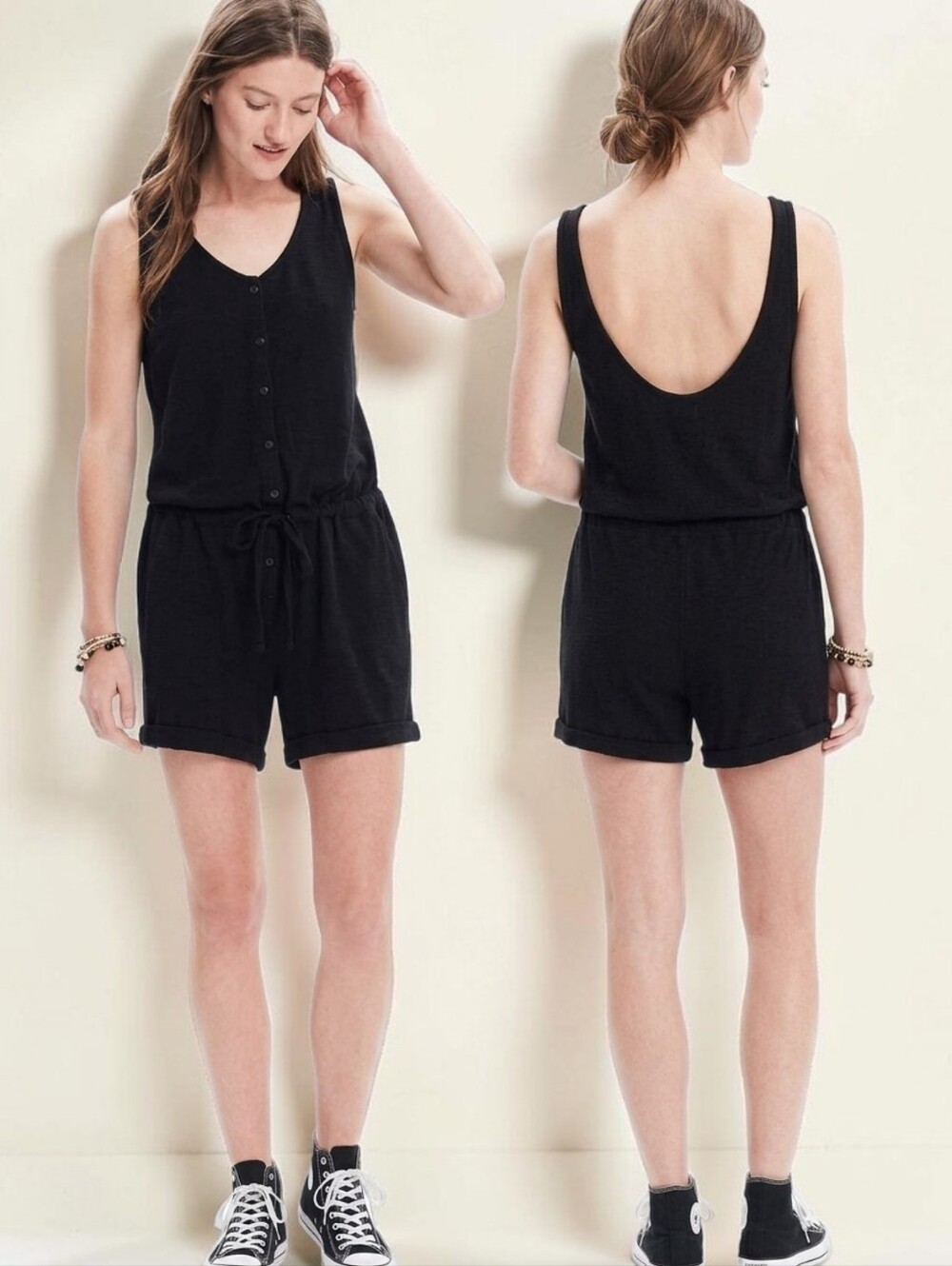 Madewell Black Cotton Drawstring Romper - Size S